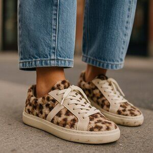 VINTAGE HAVANA Leopard Print Sneakers 8 Sherpa Slides Leather Snuggle Furry